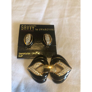 Swarovski Vintage Earrings and Brooch Set - Black & Gold
